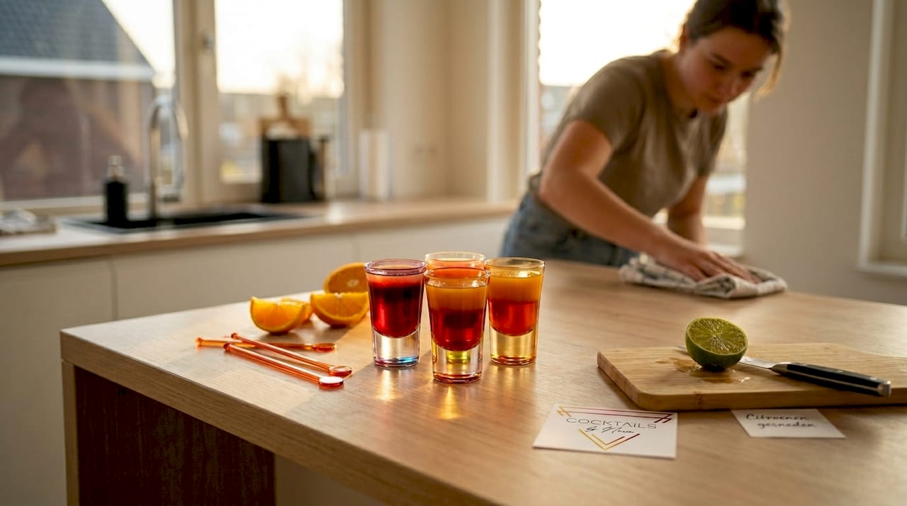 Vrolijk gekleurde feestshotjes in kleine glaasjes