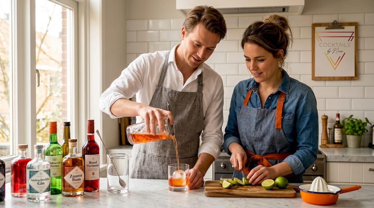 Samen thuis genieten van het maken van klassieke cocktails