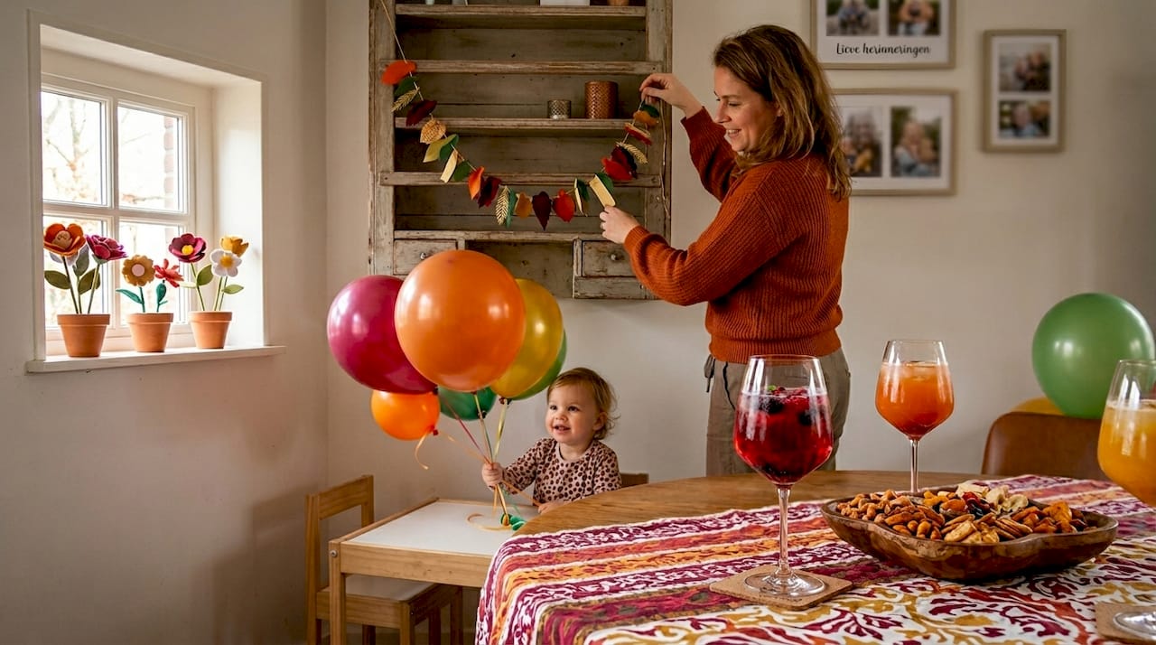 De woonkamer feestelijk aankleden met slingers en ballonnen