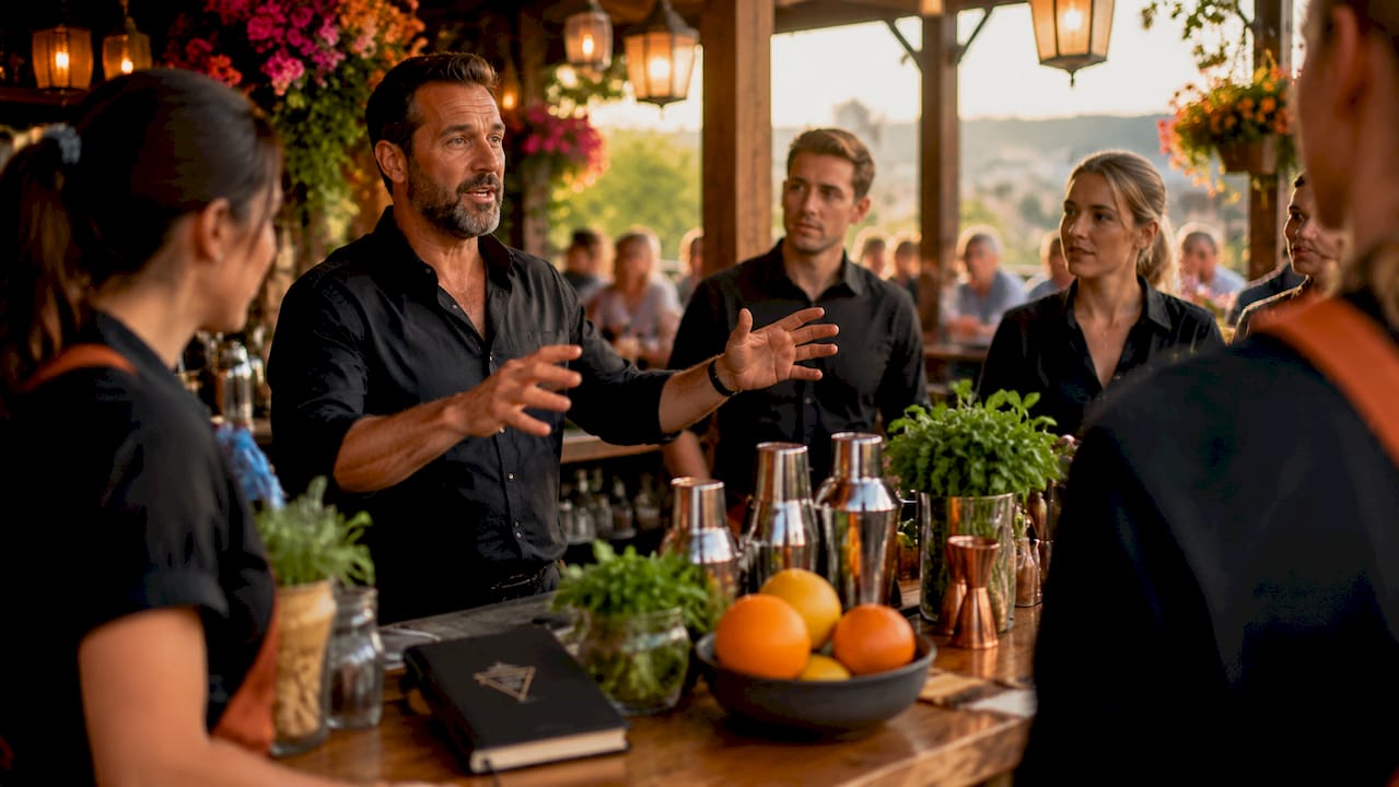 De barchef stuurt het team achter de bar aan en zorgt dat alles soepel verloopt.