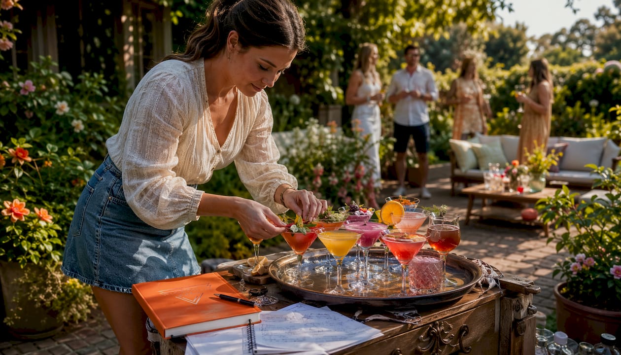 Vrouw maakt theecocktails klaar aan de eettafel in haar loft