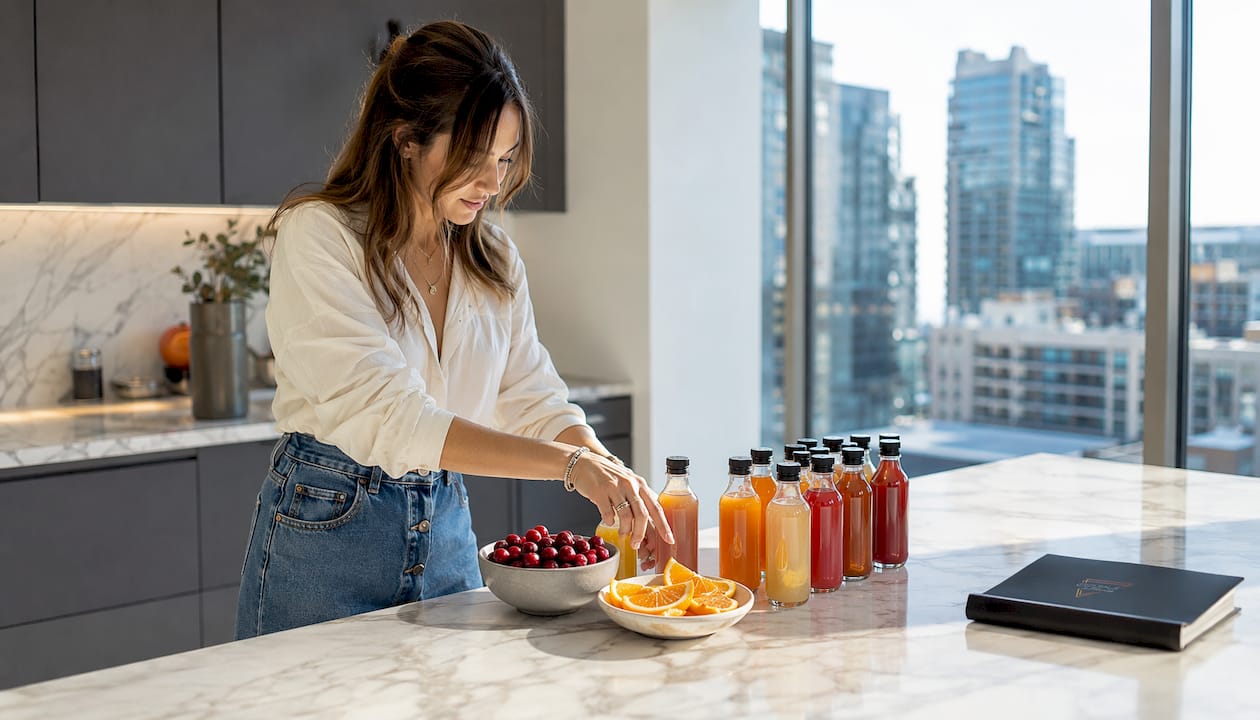 Vrouw kiest voor een makkelijke drank in de keuken