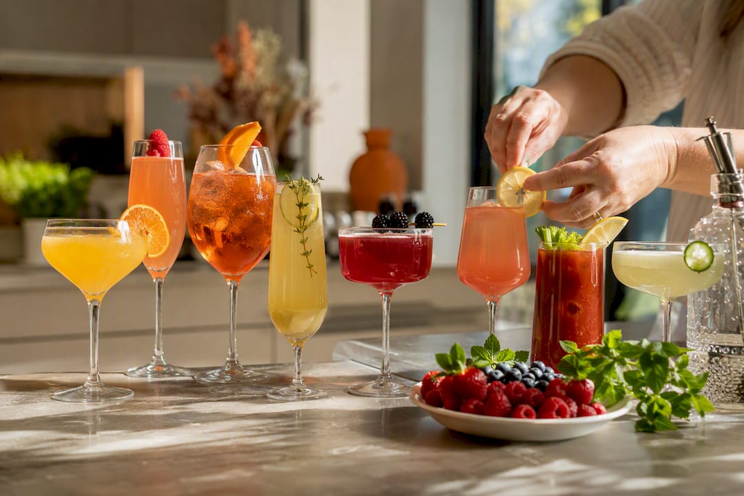 Verschillende kleurrijke brunchcocktails op tafel