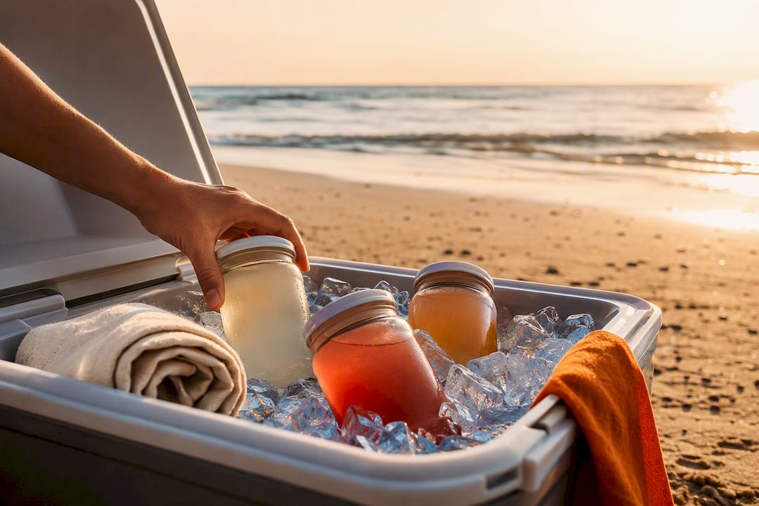 Gekoelde batchcocktails in een strandkoeler