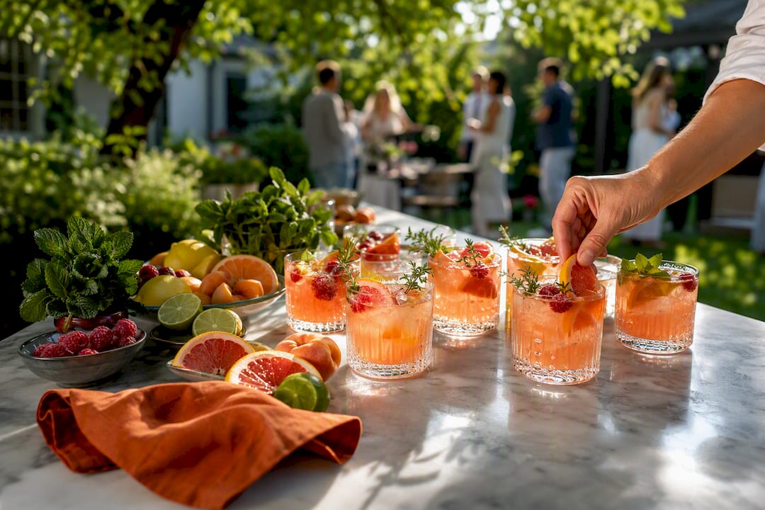 Cocktailglazen op tafel tijdens het tuinfeest
