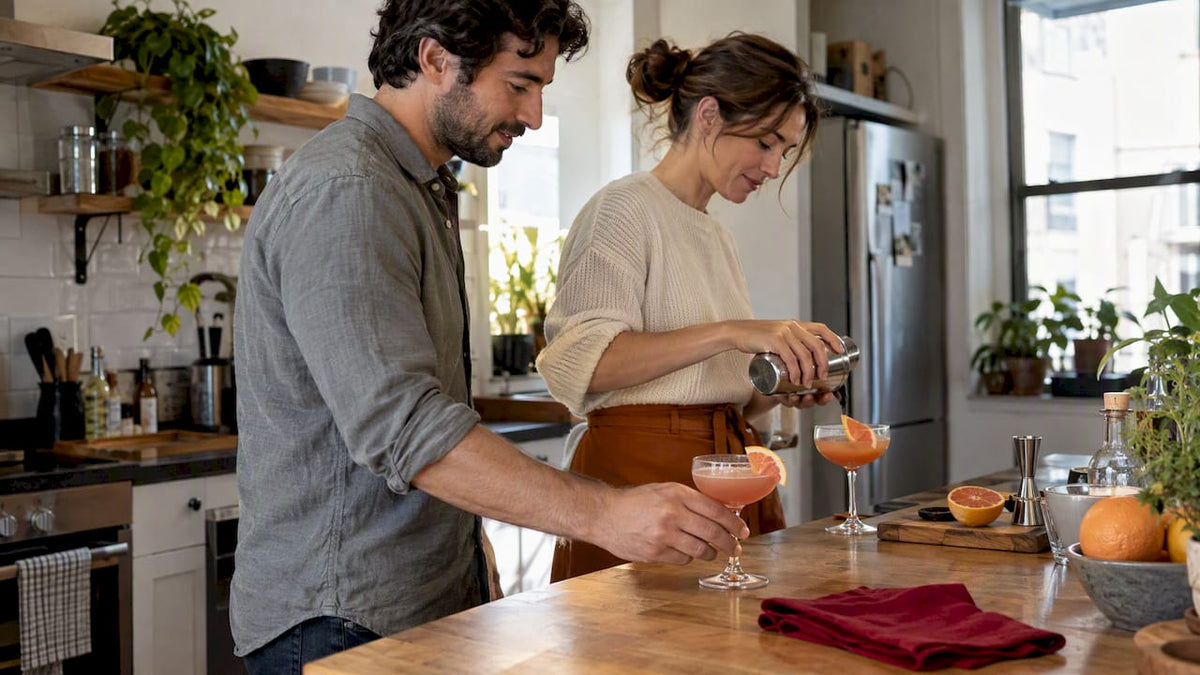 Twee cocktails klaar voor een avondje daten thuis