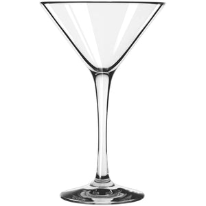 Clear martini glass with a classic triangular bowl and a slender stem, suitable for serving cocktails.-Cocktails by Nina