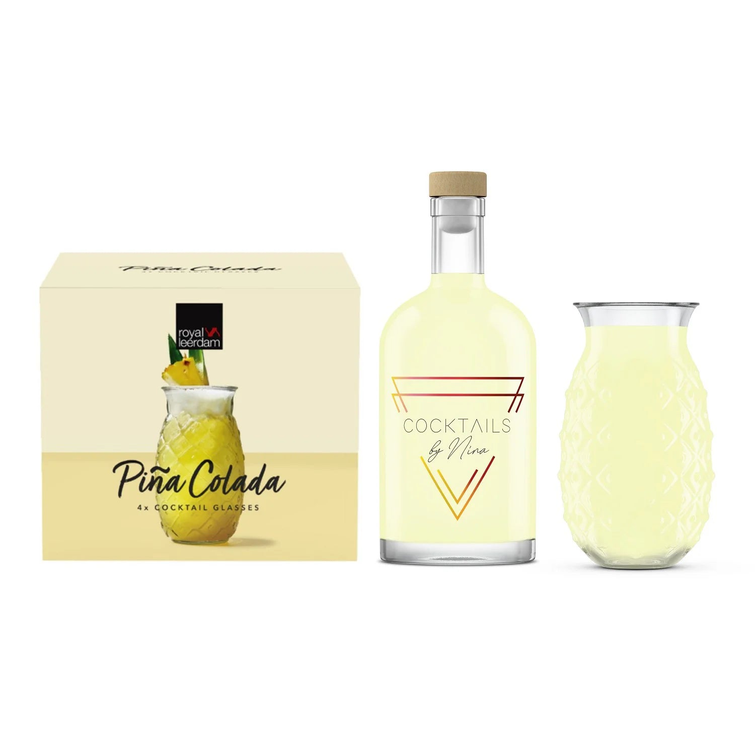 Pina Colada (750ml) + 4 Pina Colada glazen
